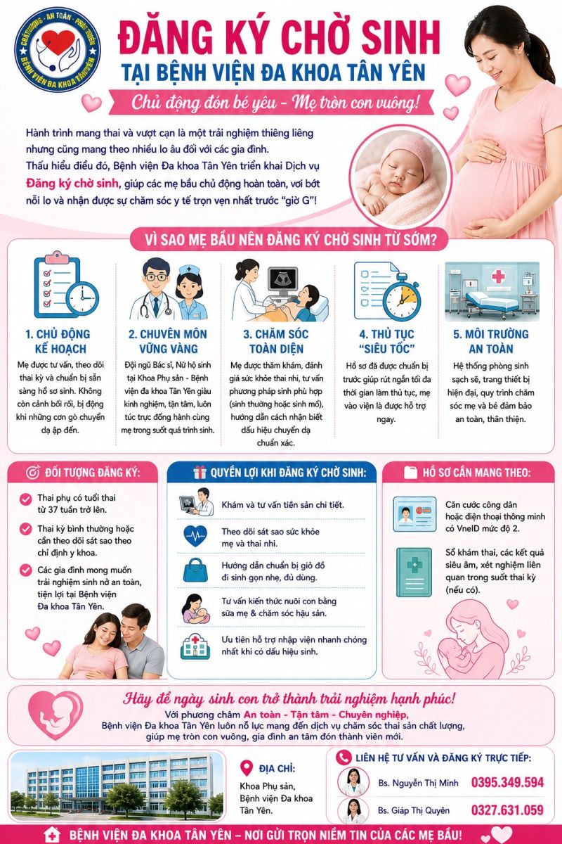 ĐĂNG KÝ CHỜ SINH TẠI BỆNH VIỆN ĐA KHOA TÂN YÊN   CHỦ ĐỘNG ĐÓN BÉ YÊU - MẸ TRÒN CON VUÔNG!